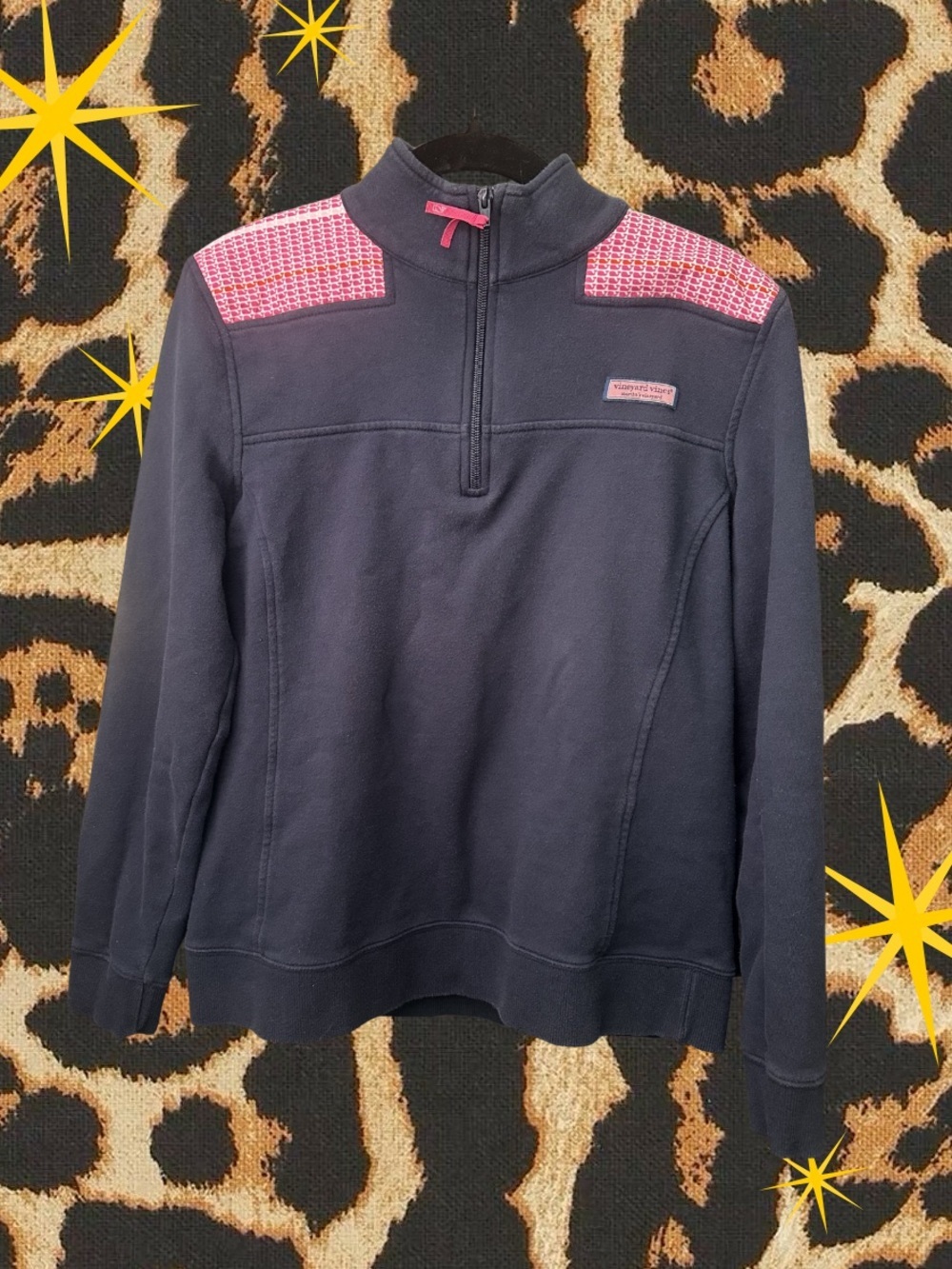 VINEYARD VINES | Quarter-Zip Pullover in Navy with Pink Accents | Women’s Size M
